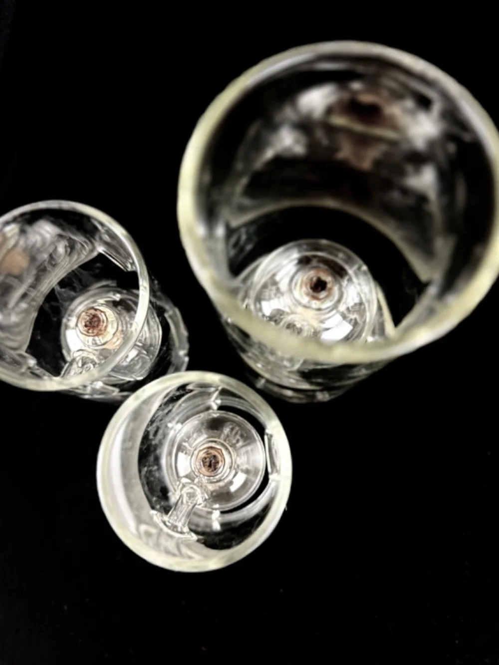 3 Wolfard Clear Glassblowing Hand Blown Classic Chamber Glass Oil Lamps 9 & 6 in